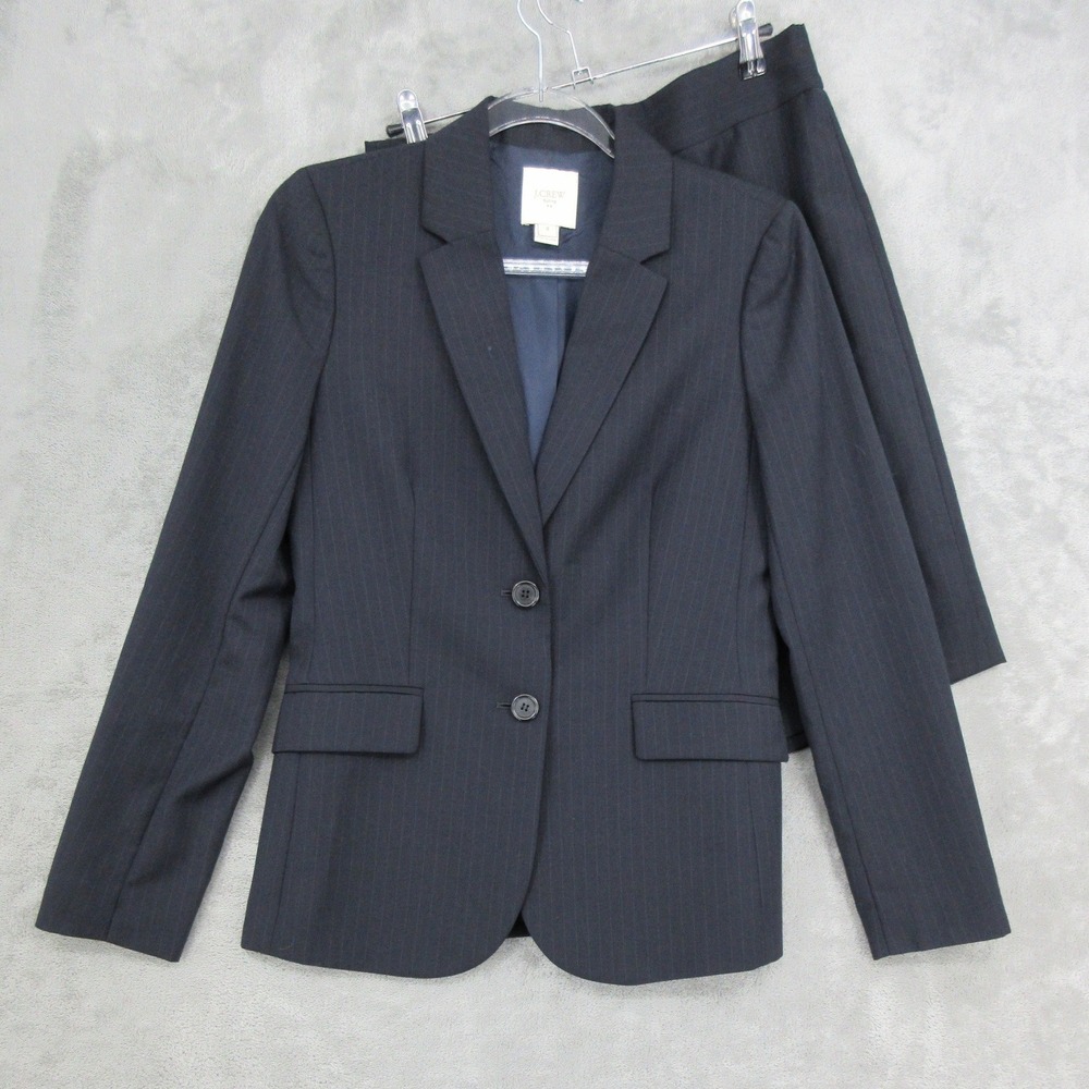 J Crew Skirt Suit Womens Size 2 4 Navy Blue Pinstripe Wool Blazer Quiet Luxury